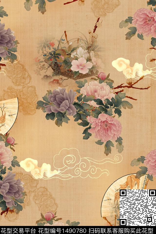 花卉香云纱真丝数码印花华亿平台下载（图片编号: 1490780） - 瓦栏（Walan）