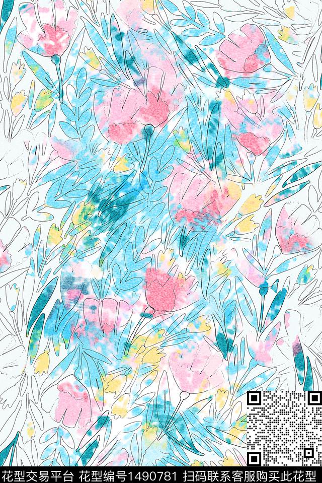 数码华亿平台手绘大花年轻女性数码印花华亿平台下载（图片编号: 1490781） - 瓦栏（Walan）