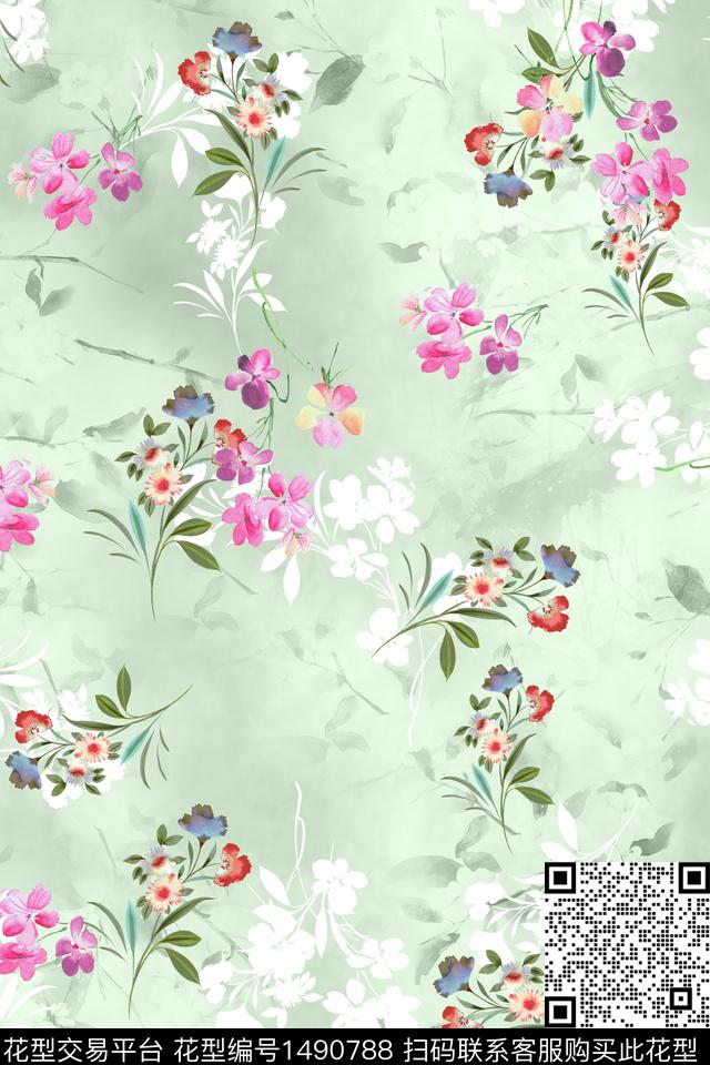 花卉小清新真丝数码印花华亿平台下载（图片编号: 1490788） - 瓦栏（Walan）