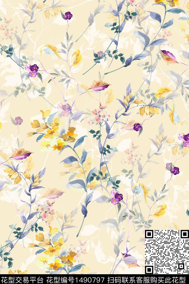 花卉小清新真丝数码印花华亿平台下载（图片编号: 1490797） - 瓦栏（Walan）