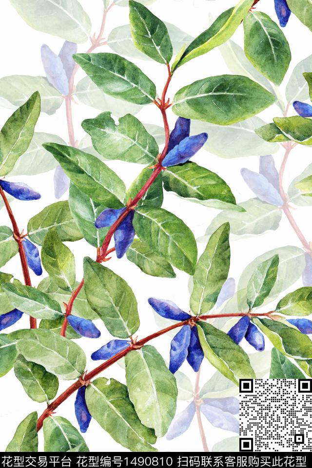 绿植树叶小清新数码印花华亿平台下载（图片编号: 1490810） - 瓦栏（Walan）