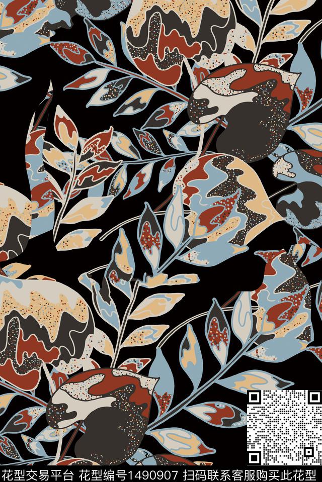 连衣裙文艺复古数码印花华亿平台下载（图片编号: 1490907） - 瓦栏（Walan）