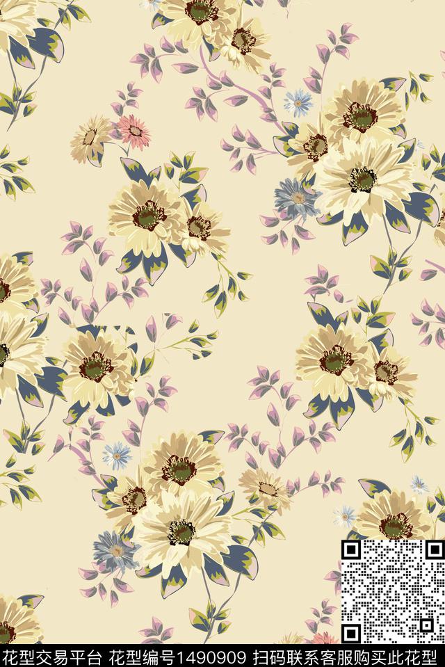 连衣裙文艺复古数码印花华亿平台下载（图片编号: 1490909） - 瓦栏（Walan）