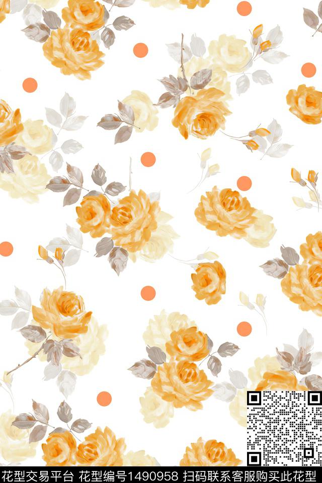 水彩绿植树叶雪纺数码印花华亿平台下载（图片编号: 1490958） - 瓦栏（Walan）