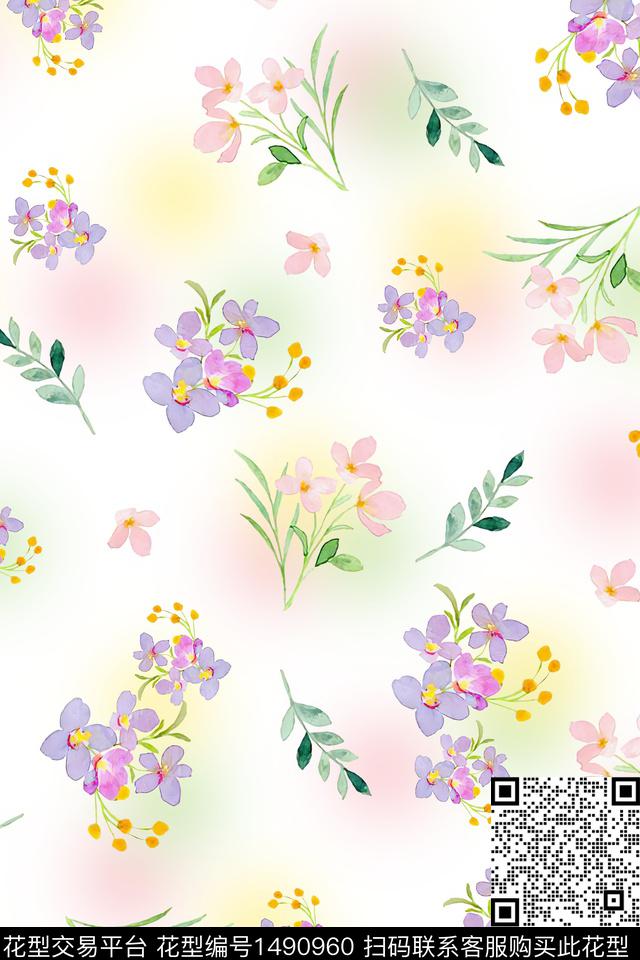 水彩绿植树叶炫彩数码印花华亿平台下载（图片编号: 1490960） - 瓦栏（Walan）