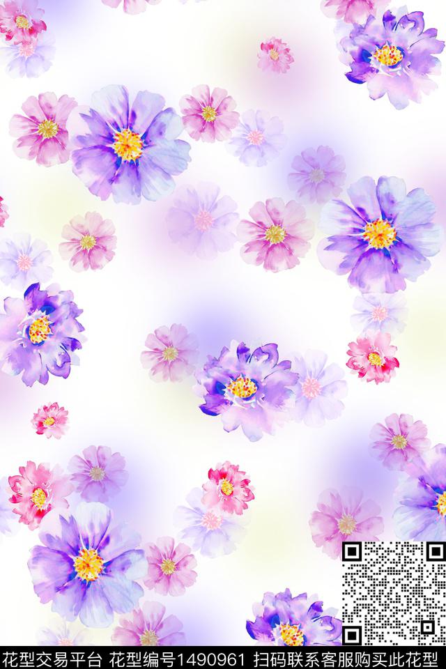 水彩绿植树叶炫彩数码印花华亿平台下载（图片编号: 1490961） - 瓦栏（Walan）