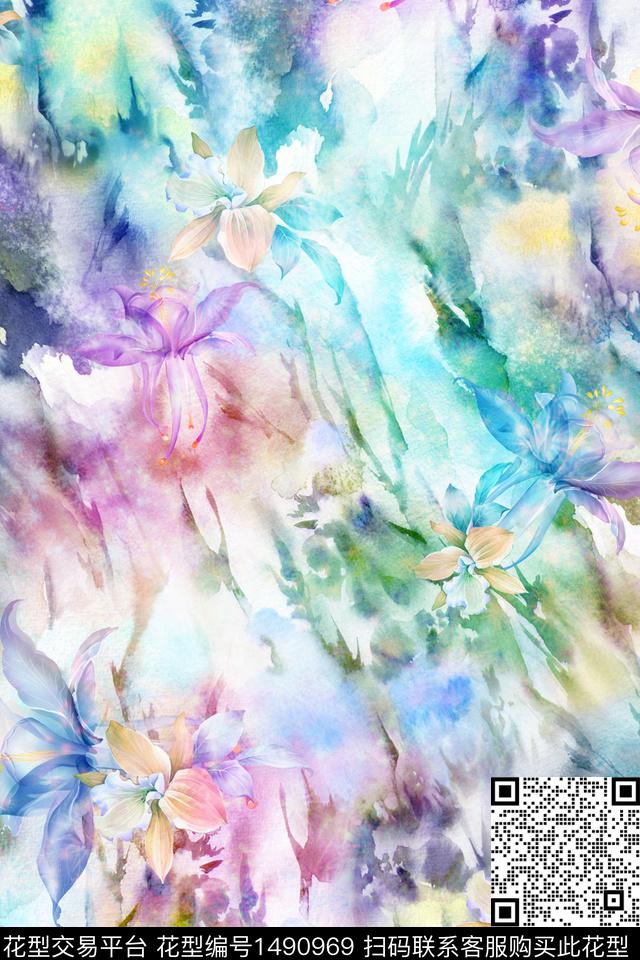 绿植树叶扎染华亿平台大牌风数码印花华亿平台下载（图片编号: 1490969） - 瓦栏（Walan）