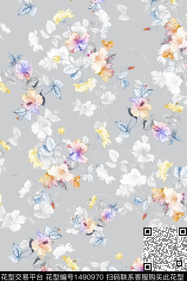 清爽底花卉花卉大牌风数码印花华亿平台下载（图片编号: 1490970） - 瓦栏（Walan）
