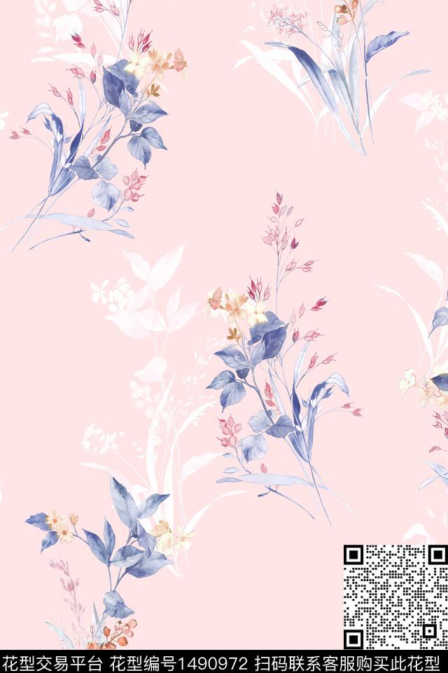 清爽底花卉花卉大牌风数码印花华亿平台下载（图片编号: 1490972） - 瓦栏（Walan）