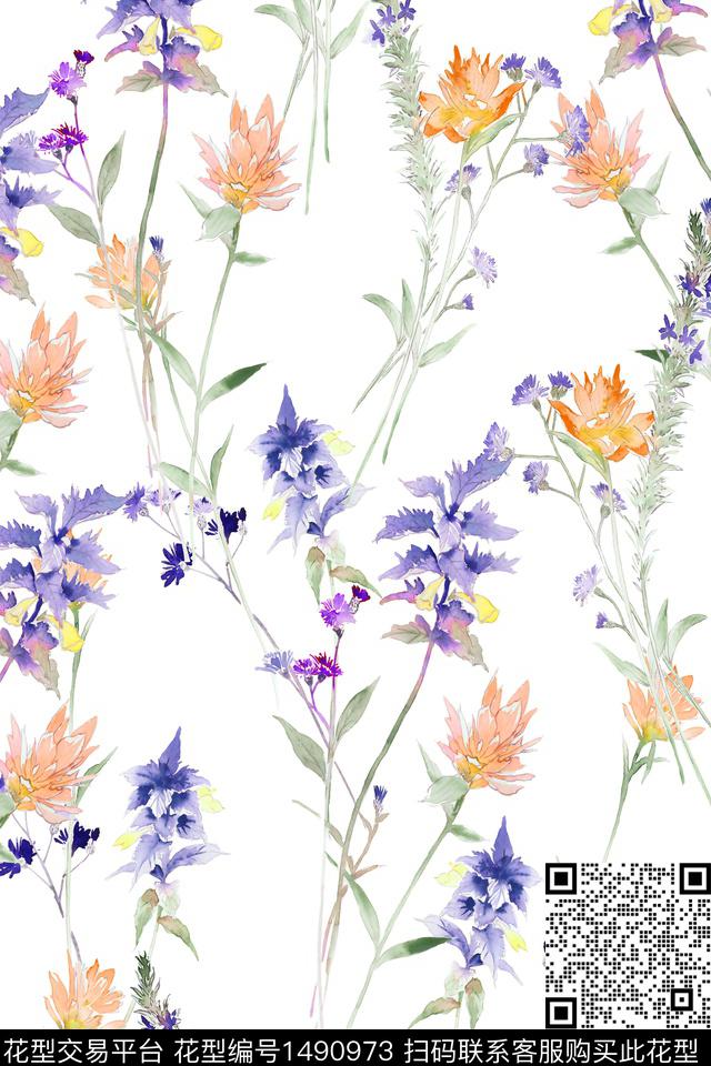 清爽底花卉花卉大牌风数码印花华亿平台下载（图片编号: 1490973） - 瓦栏（Walan）