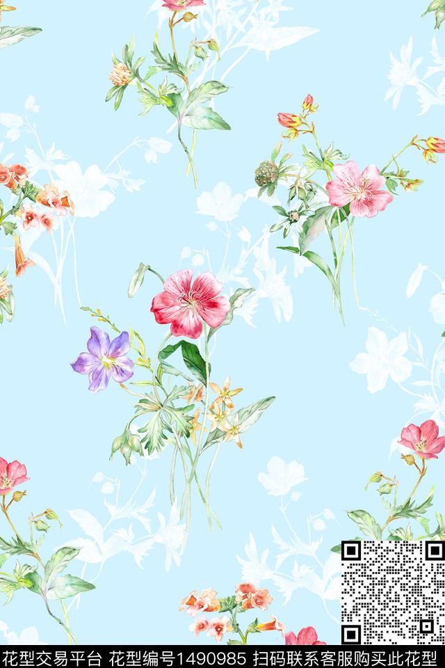 清爽底花卉花卉大牌风数码印花华亿平台下载（图片编号: 1490985） - 瓦栏（Walan）