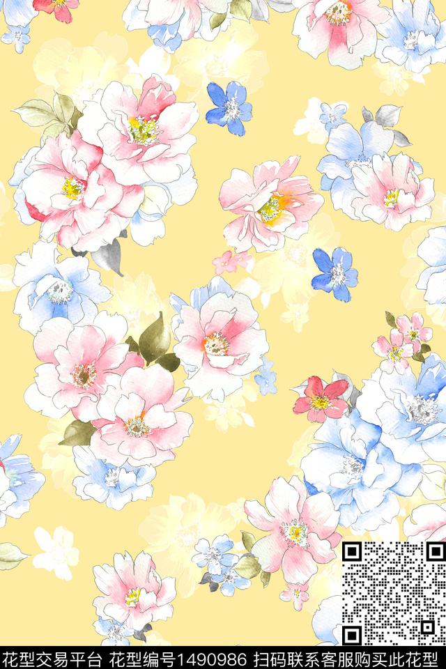 清爽底花卉花卉大牌风数码印花华亿平台下载（图片编号: 1490986） - 瓦栏（Walan）