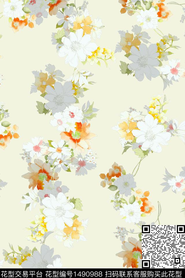 清爽底花卉花卉大牌风数码印花华亿平台下载（图片编号: 1490988） - 瓦栏（Walan）