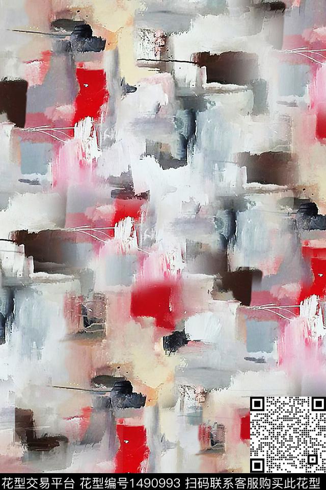 小清新抽象真丝数码印花华亿平台下载（图片编号: 1490993） - 瓦栏（Walan）