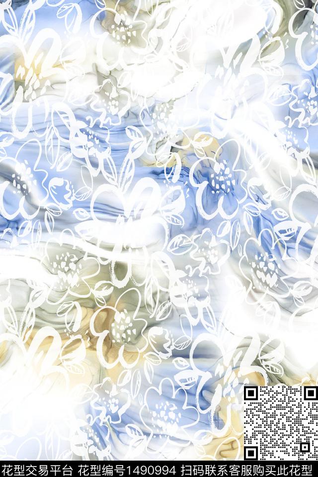 小清新抽象真丝数码印花华亿平台下载（图片编号: 1490994） - 瓦栏（Walan）