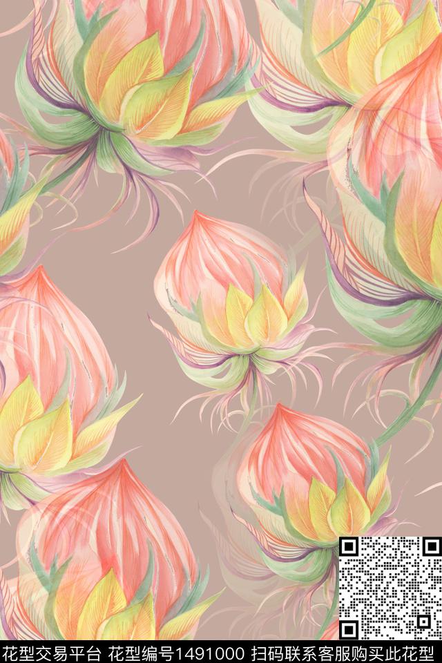 清爽底花卉花卉大牌风数码印花华亿平台下载（图片编号: 1491000） - 瓦栏（Walan）