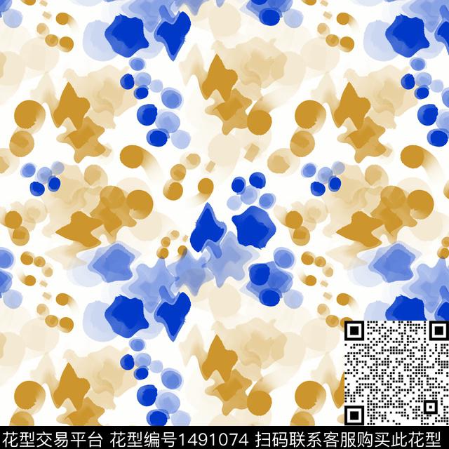 抽象手绘圆圈与波点数码印花华亿平台下载（图片编号: 1491074） - 瓦栏（Walan）