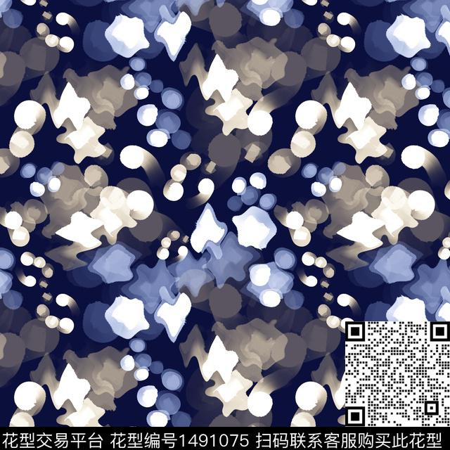 抽象手绘圆圈与波点数码印花华亿平台下载（图片编号: 1491075） - 瓦栏（Walan）