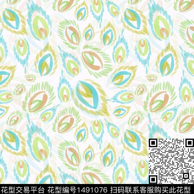 动物纹手绘羽毛数码印花华亿平台下载（图片编号: 1491076） - 瓦栏（Walan）