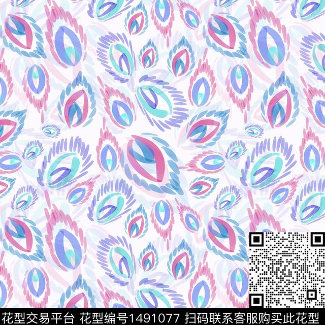 动物纹手绘羽毛数码印花华亿平台下载（图片编号: 1491077） - 瓦栏（Walan）