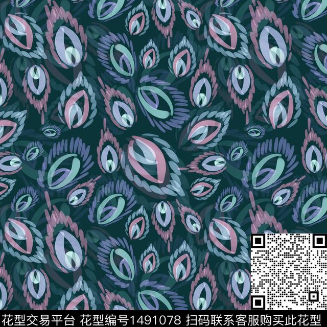 动物纹手绘羽毛数码印花华亿平台下载（图片编号: 1491078） - 瓦栏（Walan）