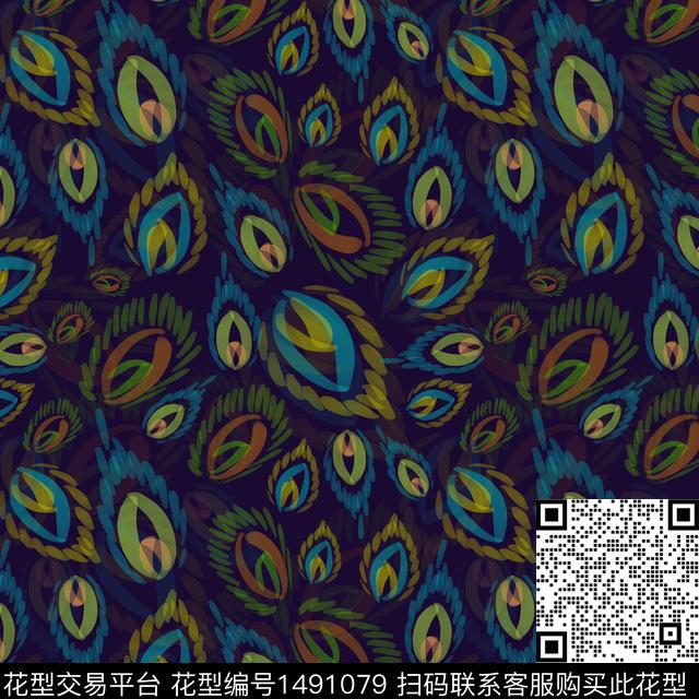 动物纹手绘羽毛数码印花华亿平台下载（图片编号: 1491079） - 瓦栏（Walan）