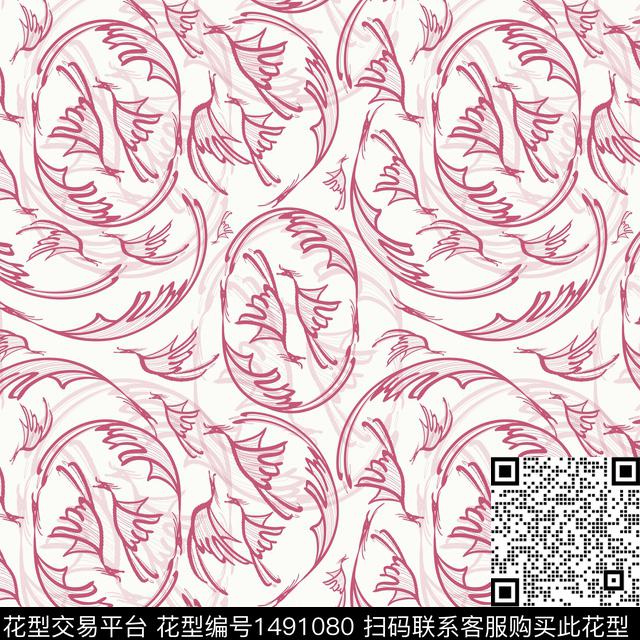 动物纹凤凰飞天传统印花华亿平台下载（图片编号: 1491080） - 瓦栏（Walan）