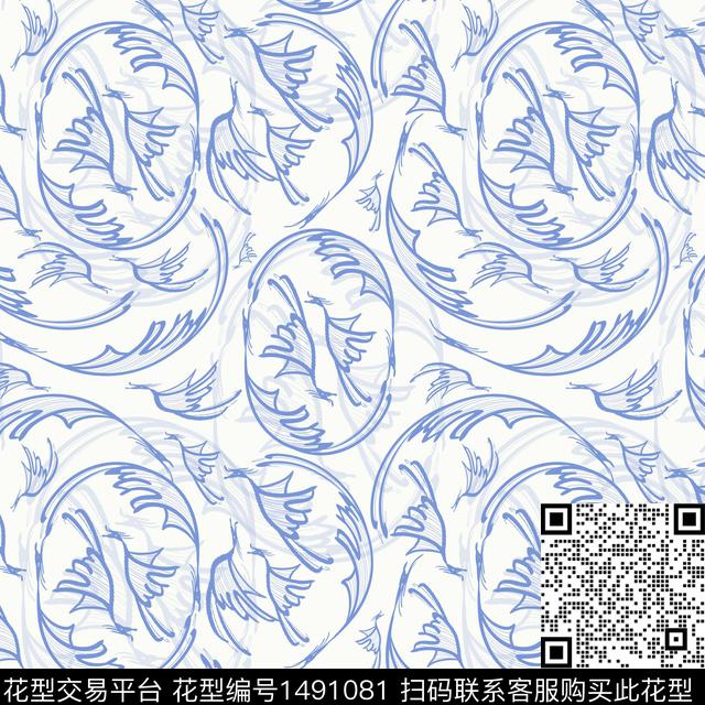 动物纹凤凰飞天传统印花华亿平台下载（图片编号: 1491081） - 瓦栏（Walan）