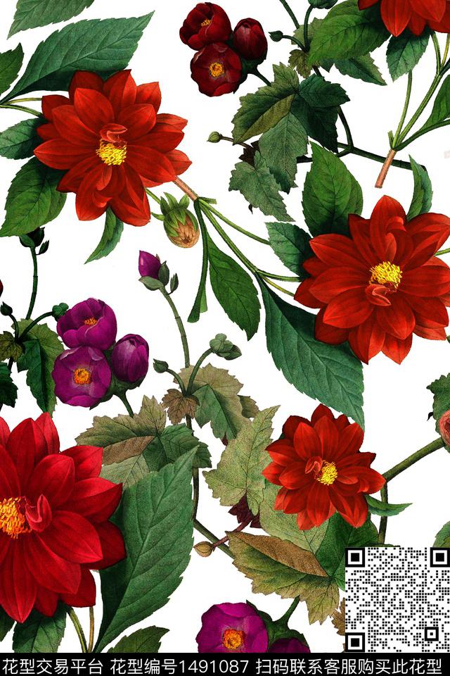 女装清爽底花卉花卉数码印花华亿平台下载（图片编号: 1491087） - 瓦栏（Walan）