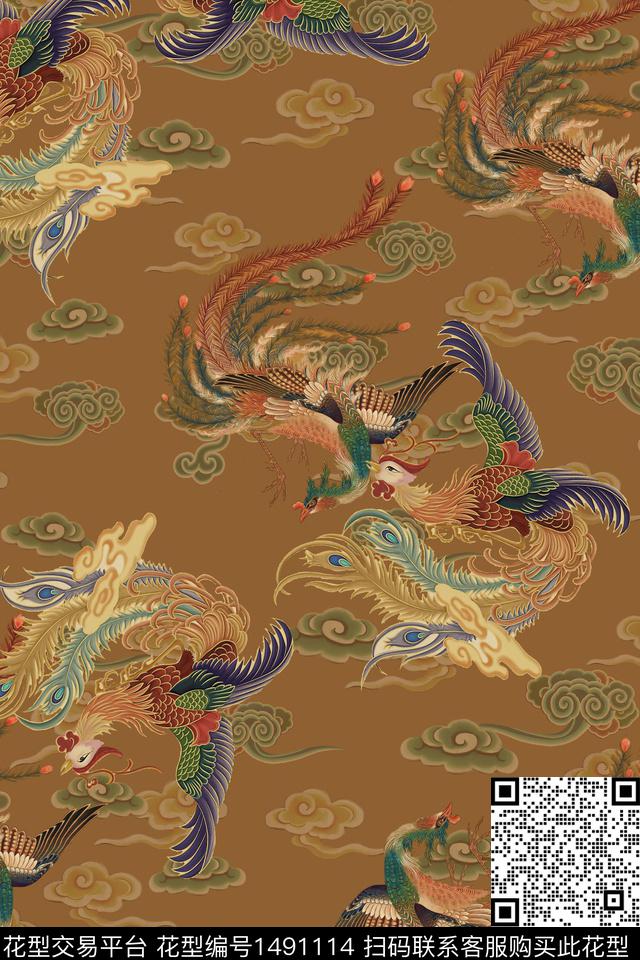 香云纱中国风真丝数码印花华亿平台下载（图片编号: 1491114） - 瓦栏（Walan）