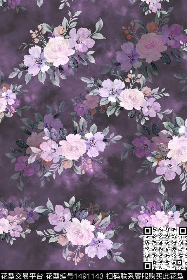 数码华亿平台香云纱手绘花卉数码印花华亿平台下载（图片编号: 1491143） - 瓦栏（Walan）