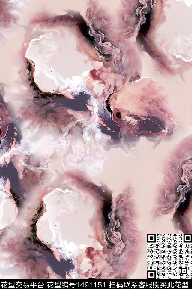 肌理抽象花卉扎染华亿平台数码印花华亿平台下载（图片编号: 1491151） - 瓦栏（Walan）
