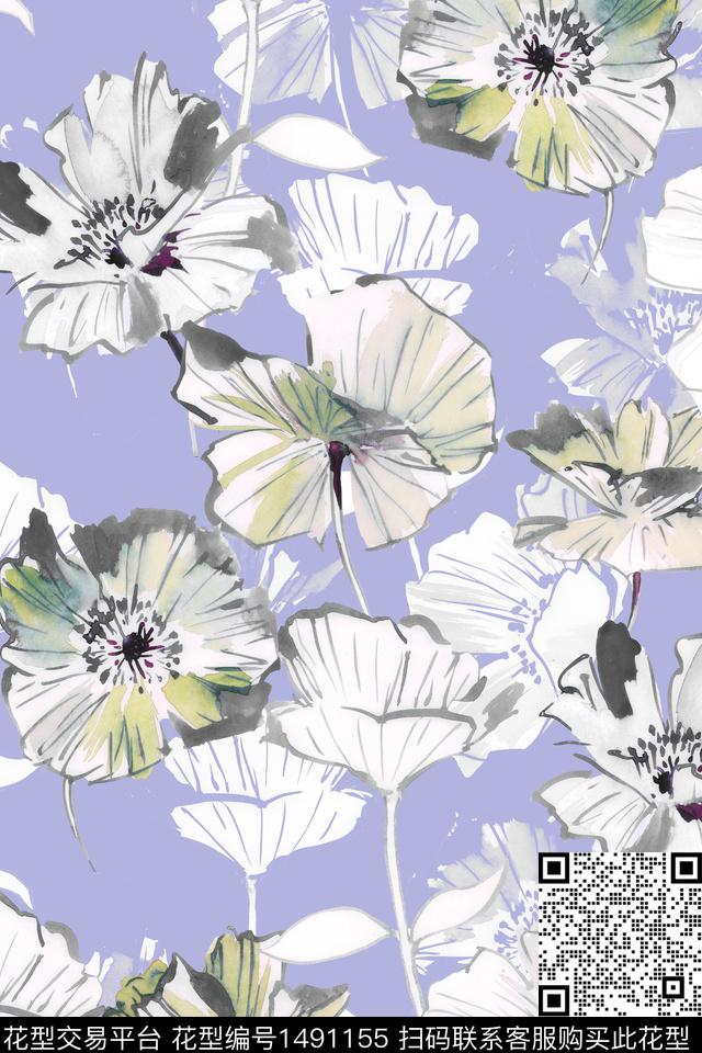 花卉小清新真丝数码印花华亿平台下载（图片编号: 1491155） - 瓦栏（Walan）