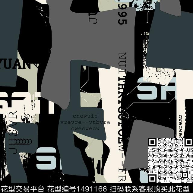 几何字母抽象男装数码印花华亿平台下载（图片编号: 1491166） - 瓦栏（Walan）