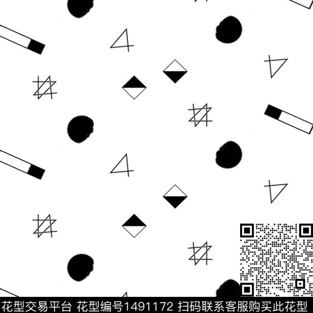线条画小清新几何数码印花华亿平台下载（图片编号: 1491172） - 瓦栏（Walan）