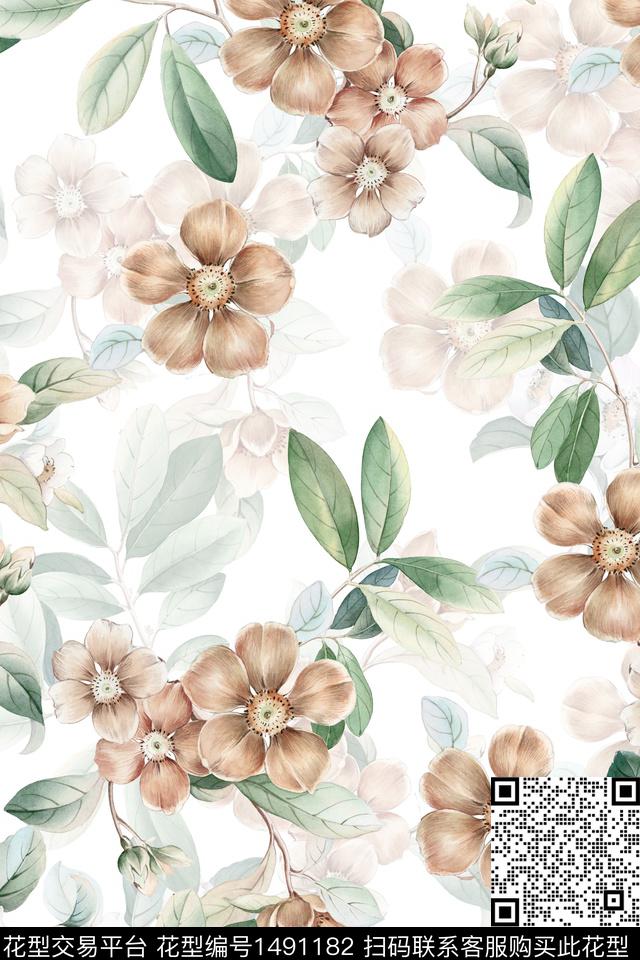 花卉小清新真丝数码印花华亿平台下载（图片编号: 1491182） - 瓦栏（Walan）