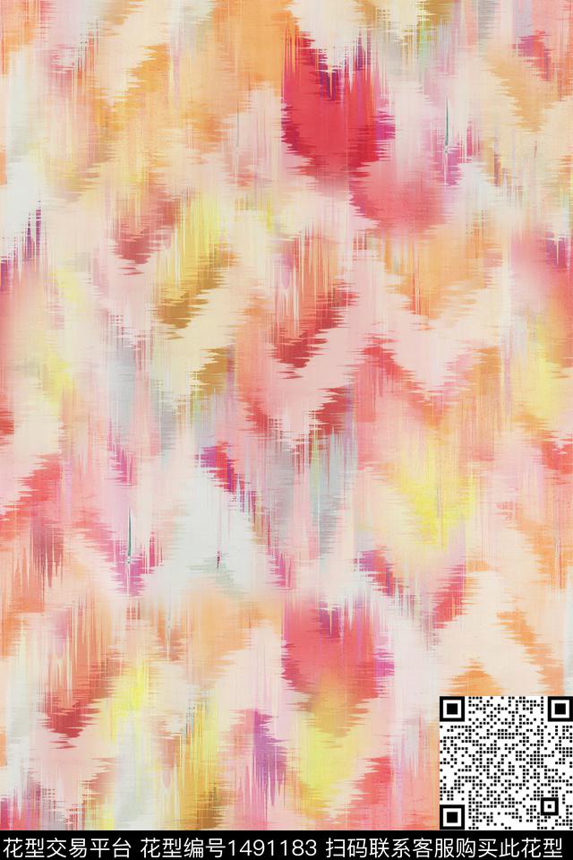 小清新抽象真丝数码印花华亿平台下载（图片编号: 1491183） - 瓦栏（Walan）