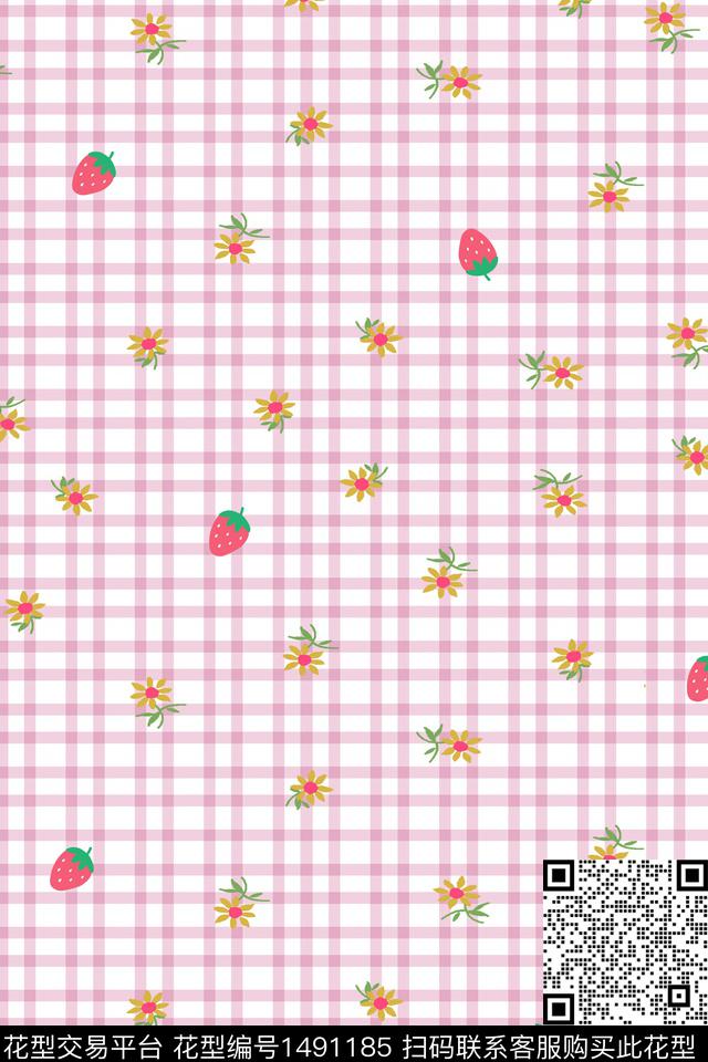 格子花卉小清新数码印花华亿平台下载（图片编号: 1491185） - 瓦栏（Walan）