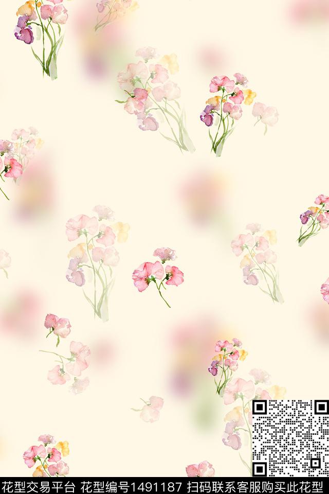 花卉小清新真丝数码印花华亿平台下载（图片编号: 1491187） - 瓦栏（Walan）