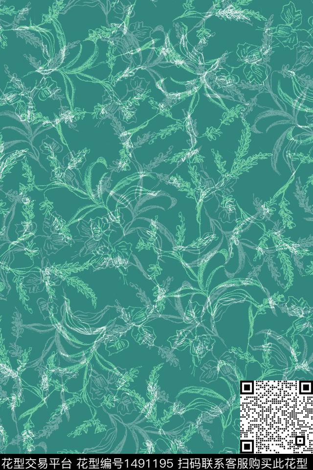 绿植树叶花卉大牌风数码印花华亿平台下载（图片编号: 1491195） - 瓦栏（Walan）