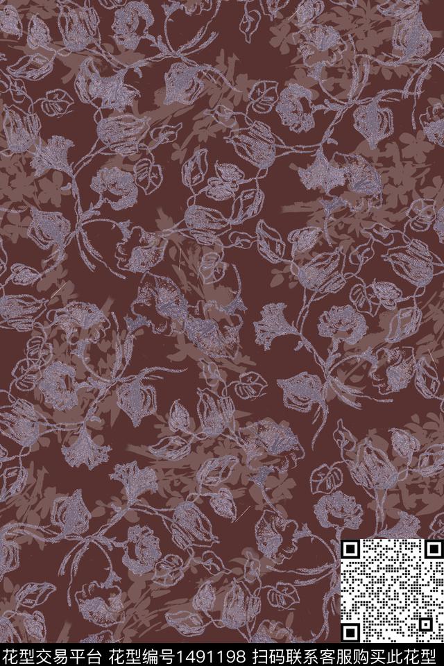 绿植树叶花卉大牌风数码印花华亿平台下载（图片编号: 1491198） - 瓦栏（Walan）