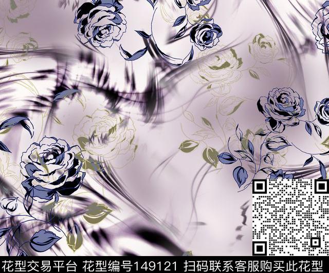 水波纹底纹花卉数码印花华亿平台下载（图片编号: 149121） - 瓦栏（Walan）