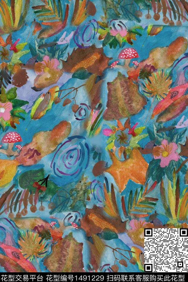 数码华亿平台复古花卉数码印花华亿平台下载（图片编号: 1491229） - 瓦栏（Walan）
