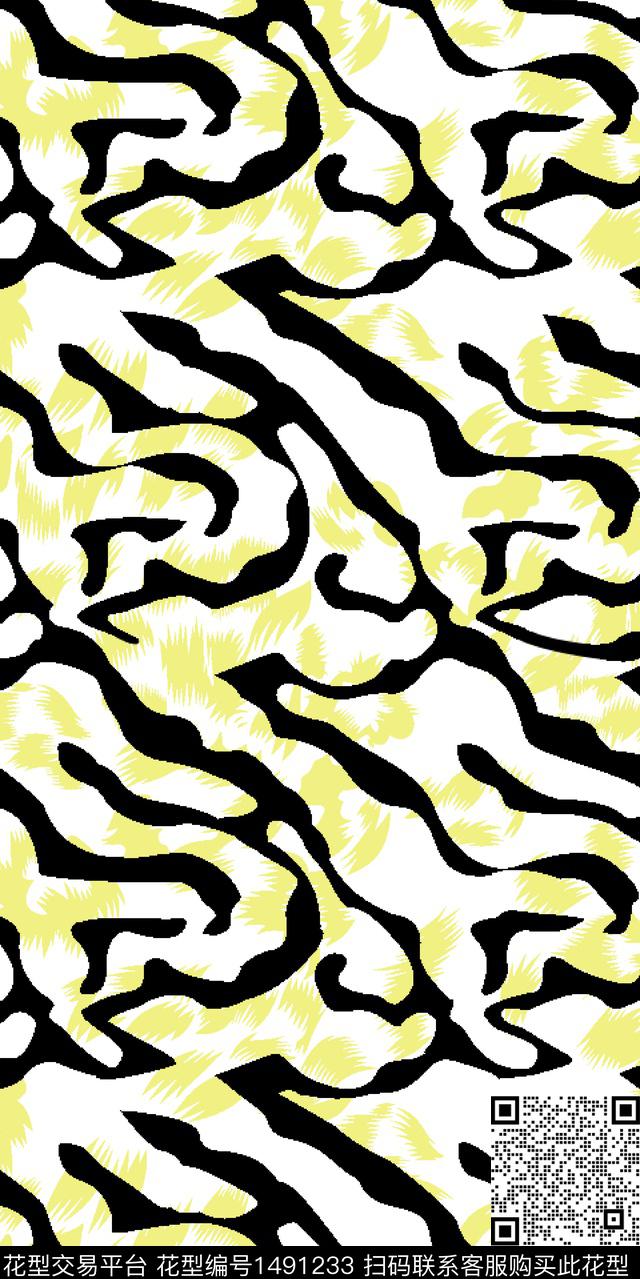 波浪纹涂鸦动物花卉传统印花华亿平台下载（图片编号: 1491233） - 瓦栏（Walan）