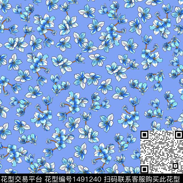 绿植树叶清爽底花卉花卉数码印花华亿平台下载（图片编号: 1491240） - 瓦栏（Walan）