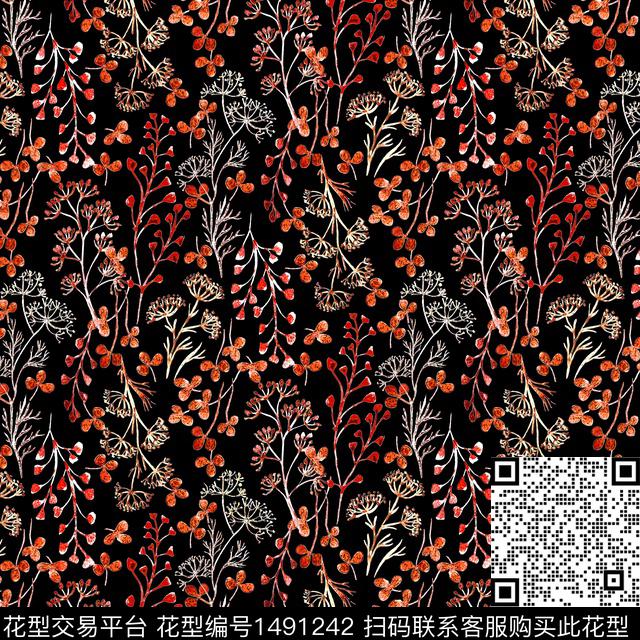 绿植树叶清爽底花卉花卉数码印花华亿平台下载（图片编号: 1491242） - 瓦栏（Walan）