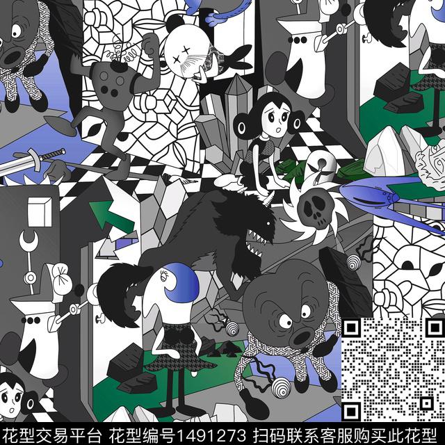卡通人物趣味搞怪数码印花华亿平台下载（图片编号: 1491273） - 瓦栏（Walan）