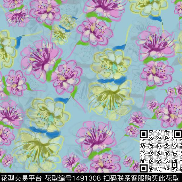 花卉手绘小碎花数码印花华亿平台下载（图片编号: 1491308） - 瓦栏（Walan）