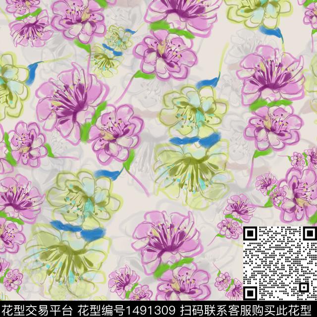 花卉手绘小碎花数码印花华亿平台下载（图片编号: 1491309） - 瓦栏（Walan）