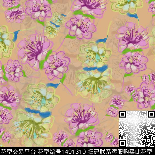 花卉手绘小碎花数码印花华亿平台下载（图片编号: 1491310） - 瓦栏（Walan）